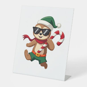 Christmas Sloth Elf Peppermint Candy Cane Shirt Gi Pedestal Sign