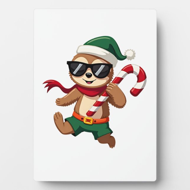 Christmas Sloth Elf Peppermint Candy Cane Shirt Gi Plaque (Front)