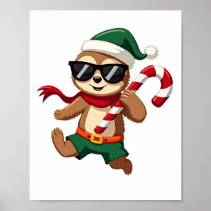 Christmas Sloth Elf Peppermint Candy Cane Shirt Gi Poster