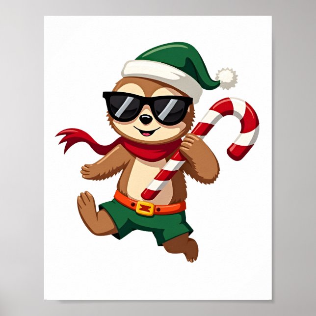 Christmas Sloth Elf Peppermint Candy Cane Shirt Gi Poster (Front)