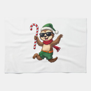 Christmas Sloth Elf Peppermint Candy Cane Shirt Gi Tea Towel