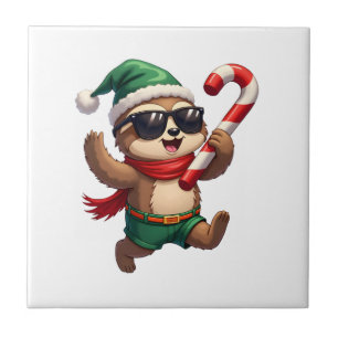 Christmas Sloth Elf Peppermint Candy Cane Shirt Gi Tile