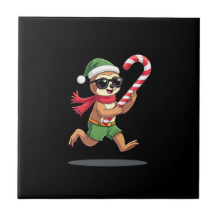 Christmas Sloth Elf Peppermint Candy Cane Shirt Gi Tile