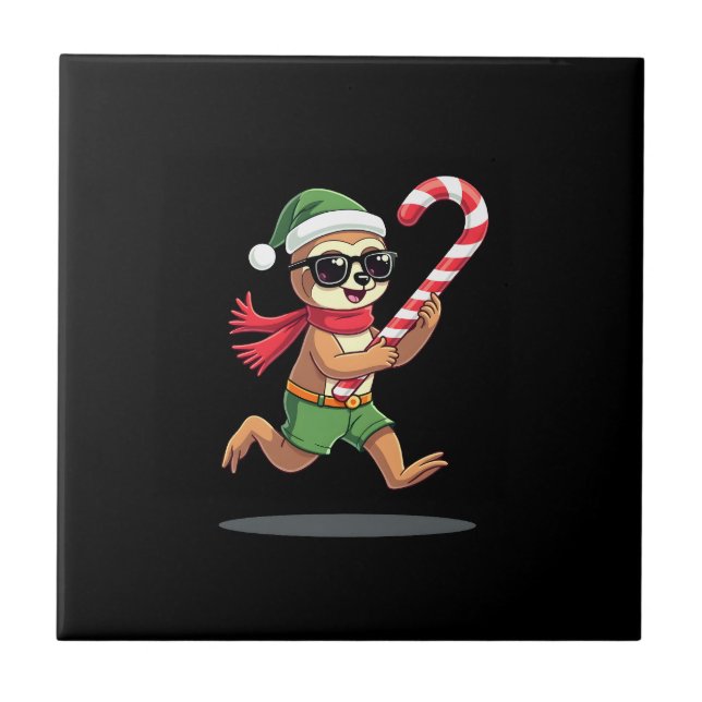 Christmas Sloth Elf Peppermint Candy Cane Shirt Gi Tile (Front)