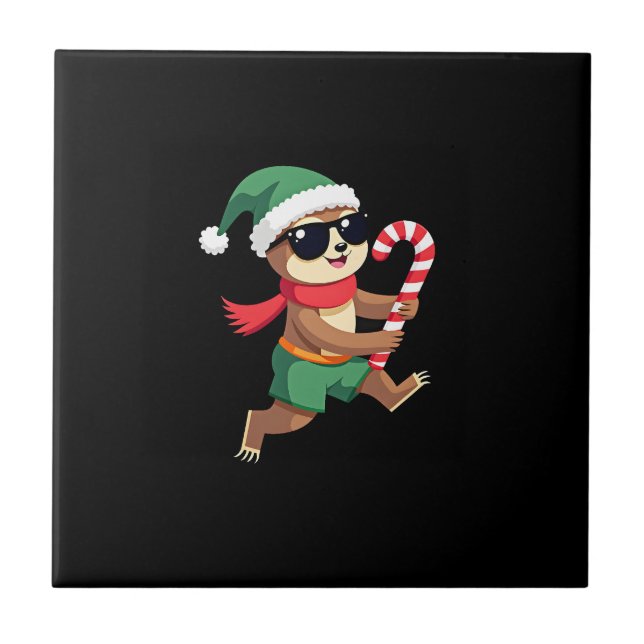 Christmas Sloth Elf Peppermint Candy Cane Shirt Gi Tile (Front)