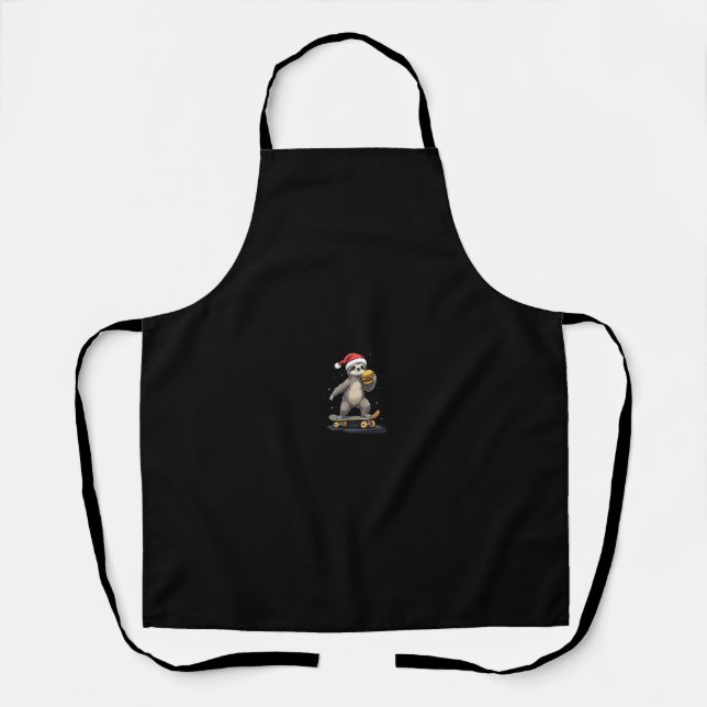 CHRISTMAS SLOTH Funny Christmas Skateboard Sloth Apron (Front)