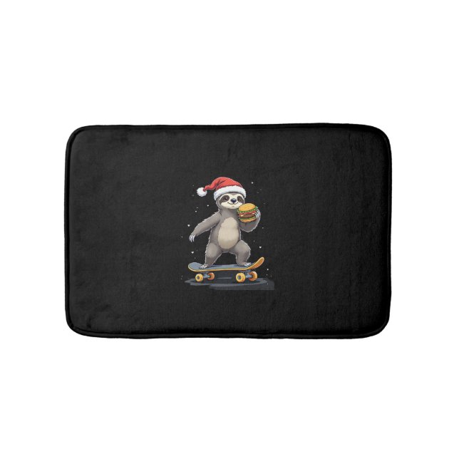 CHRISTMAS SLOTH Funny Christmas Skateboard Sloth Bath Mat (Front)