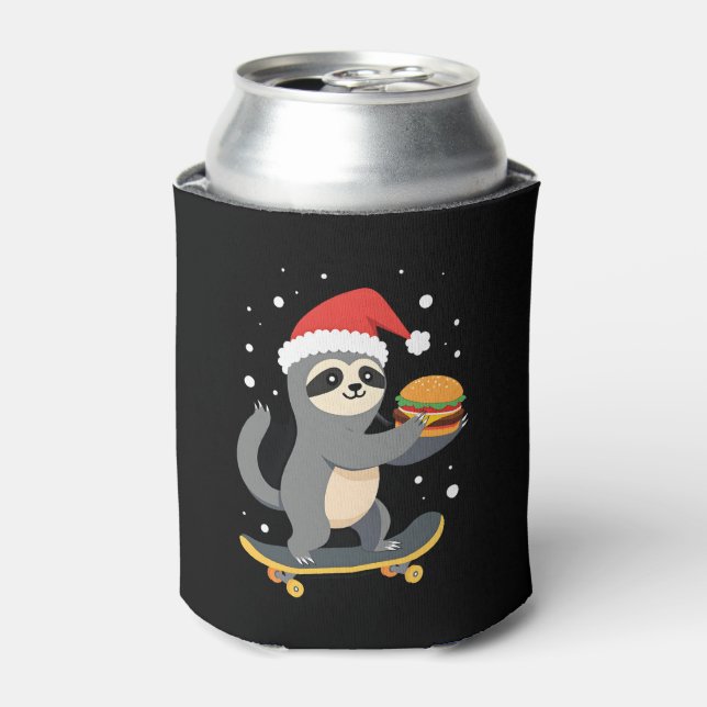 CHRISTMAS SLOTH Funny Christmas Skateboard Sloth ( Can Cooler (Can Front)