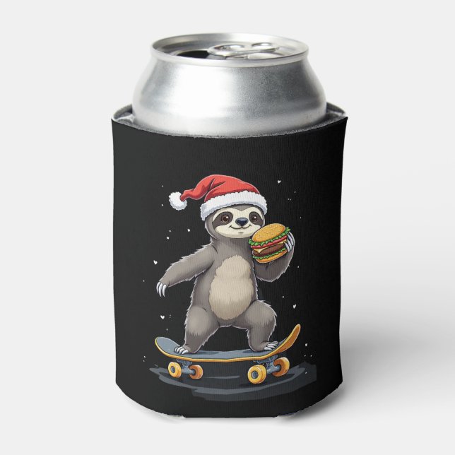 CHRISTMAS SLOTH Funny Christmas Skateboard Sloth Can Cooler (Can Front)