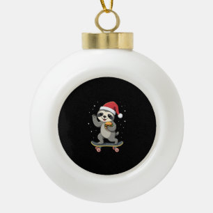CHRISTMAS SLOTH Funny Christmas Skateboard Sloth ( Ceramic Ball Christmas Ornament