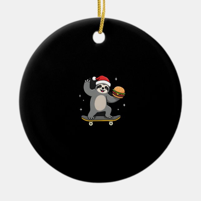 CHRISTMAS SLOTH Funny Christmas Skateboard Sloth ( Ceramic Tree Decoration (Front)