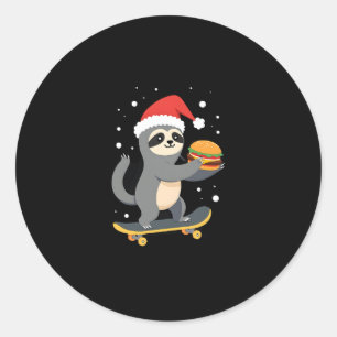 CHRISTMAS SLOTH Funny Christmas Skateboard Sloth ( Classic Round Sticker