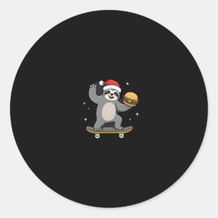 CHRISTMAS SLOTH Funny Christmas Skateboard Sloth ( Classic Round Sticker