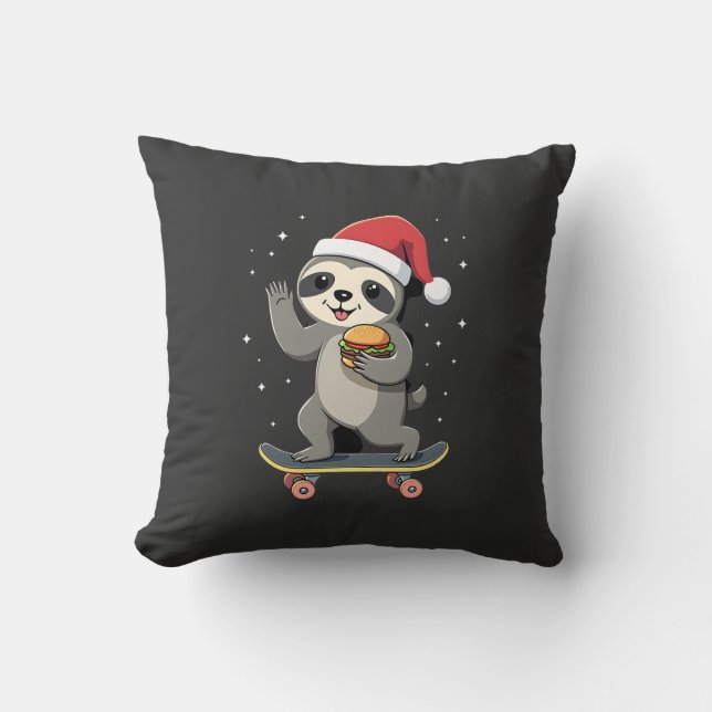 CHRISTMAS SLOTH Funny Christmas Skateboard Sloth ( Cushion (Front)