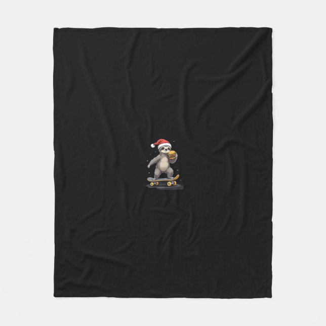 CHRISTMAS SLOTH Funny Christmas Skateboard Sloth Fleece Blanket (Front)
