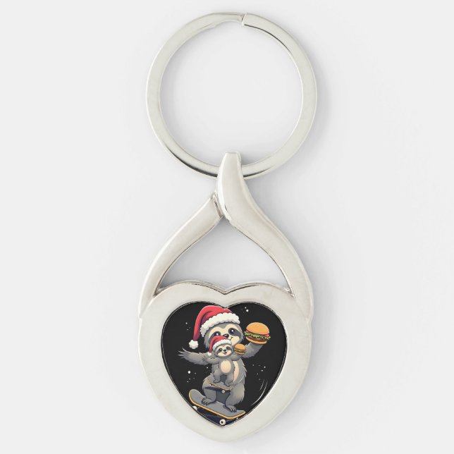CHRISTMAS SLOTH Funny Christmas Skateboard Sloth ( Key Ring (Front)
