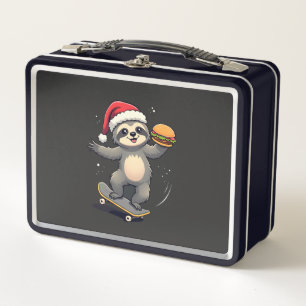 CHRISTMAS SLOTH Funny Christmas Skateboard Sloth ( Metal Lunch Box