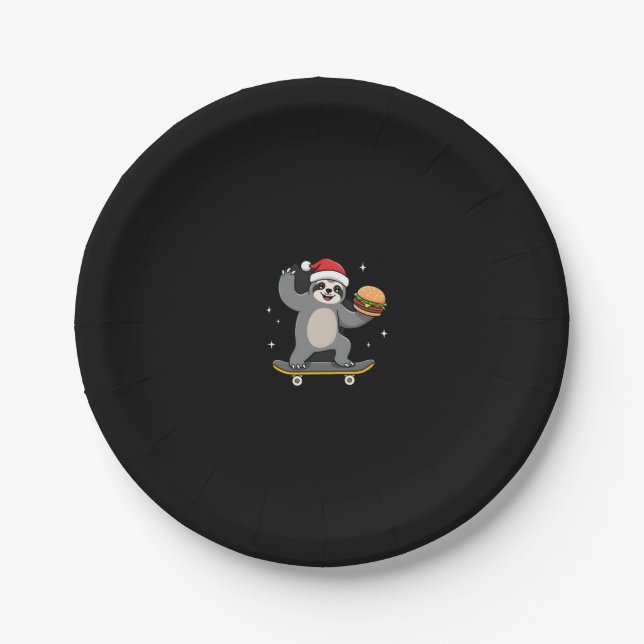 CHRISTMAS SLOTH Funny Christmas Skateboard Sloth ( Paper Plate (Front)