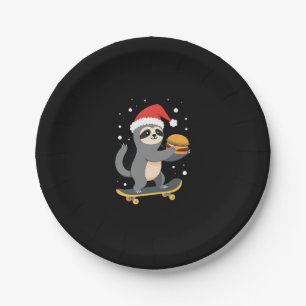 CHRISTMAS SLOTH Funny Christmas Skateboard Sloth ( Paper Plate