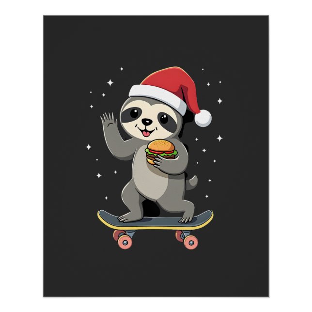 CHRISTMAS SLOTH Funny Christmas Skateboard Sloth ( Poster (Front)