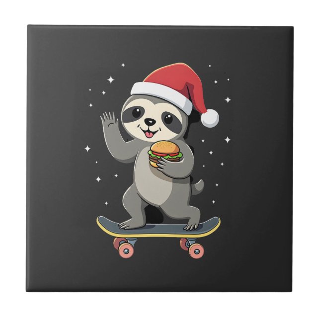 CHRISTMAS SLOTH Funny Christmas Skateboard Sloth ( Tile (Front)