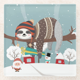 Christmas Sloth Glass Coaster
