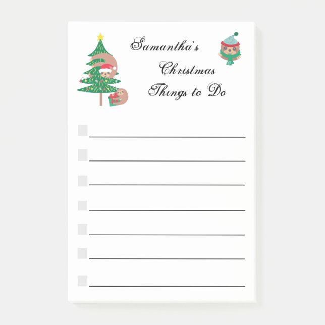 Christmas Sloth Holiday Personalised Check List Po Post-it Notes (Front)