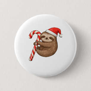 Christmas Sloth Hugging Candy Cane Classic T-Shirt 6 Cm Round Badge