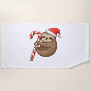 Christmas Sloth Hugging Candy Cane Classic T-Shirt Beach Towel