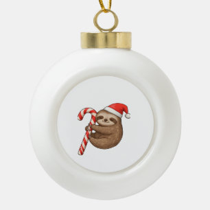 Christmas Sloth Hugging Candy Cane Classic T-Shirt Ceramic Ball Christmas Ornament