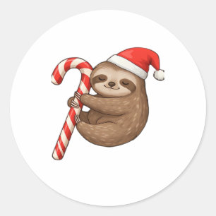 Christmas Sloth Hugging Candy Cane Classic T-Shirt Classic Round Sticker