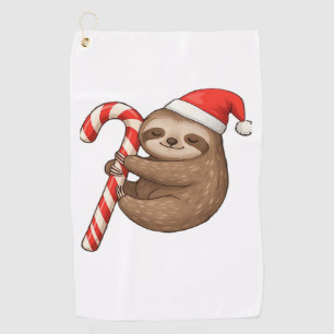 Christmas Sloth Hugging Candy Cane Classic T-Shirt Golf Towel