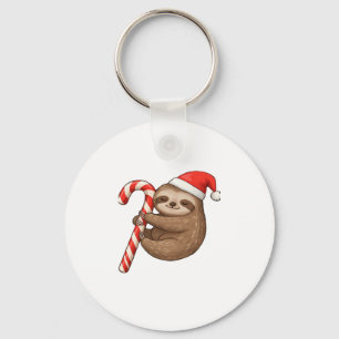 Christmas Sloth Hugging Candy Cane Classic T-Shirt Key Ring