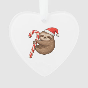 Christmas Sloth Hugging Candy Cane Classic T-Shirt Ornament