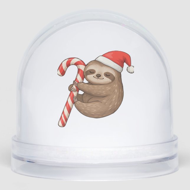 Christmas Sloth Hugging Candy Cane Classic T-Shirt Snowglobe (Front)