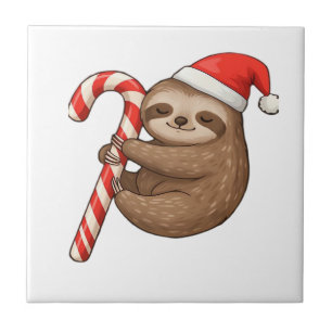 Christmas Sloth Hugging Candy Cane Classic T-Shirt Tile