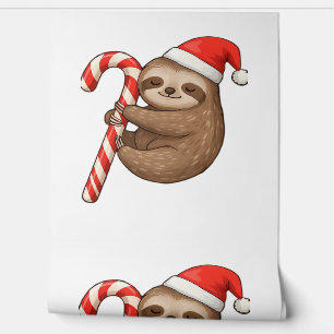 Christmas Sloth Hugging Candy Cane Classic T-Shirt Wallpaper