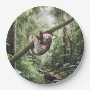 Christmas Sloth In Rainforest Paper Plate