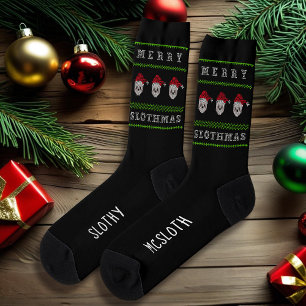 Christmas Sloth Merry Slothmas Funny Festive Socks