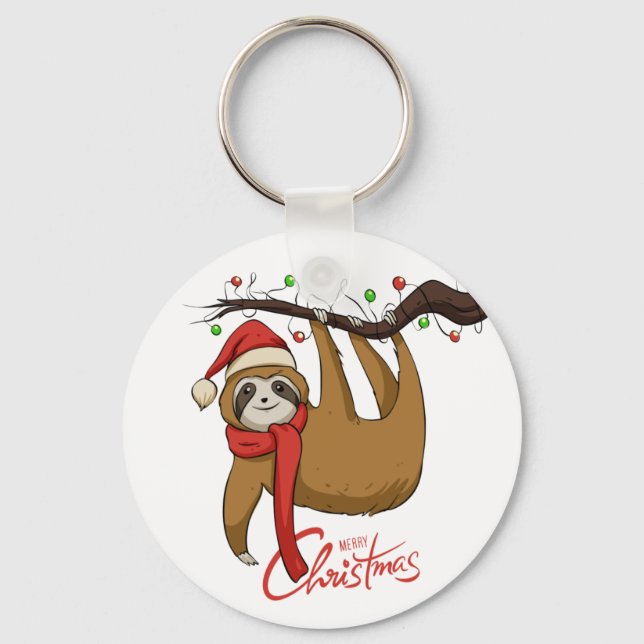 Christmas Sloth on Tree Branch%0A Key Ring (Front)