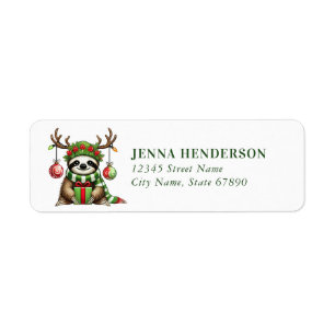 Christmas Sloth Return Address Labels