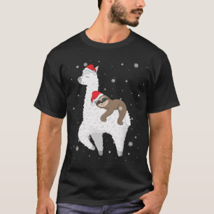 Christmas Sloth Riding Llama Santa Funny Pyjamas F T-Shirt
