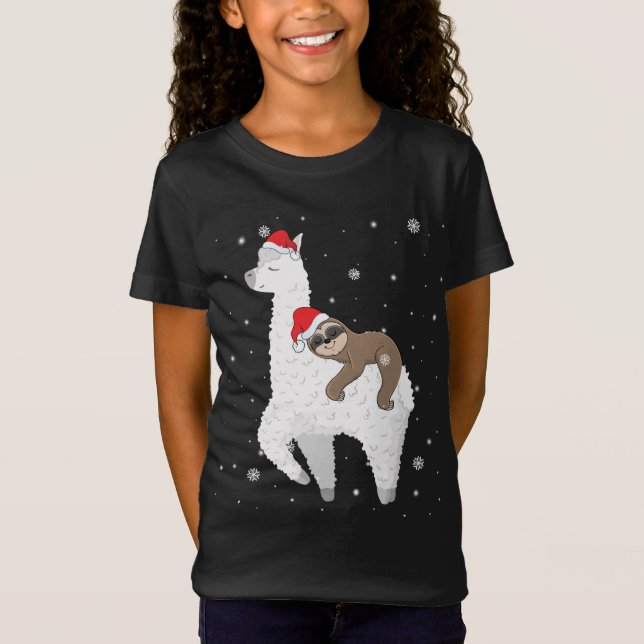Christmas Sloth Riding Llama Santa Funny Pyjamas F T-Shirt (Front)