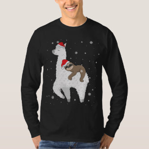 Christmas Sloth Riding Llama Santa Funny Pyjamas F T-Shirt