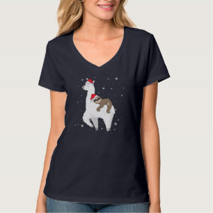 Christmas Sloth Riding Llama Santa Funny Pyjamas F T-Shirt