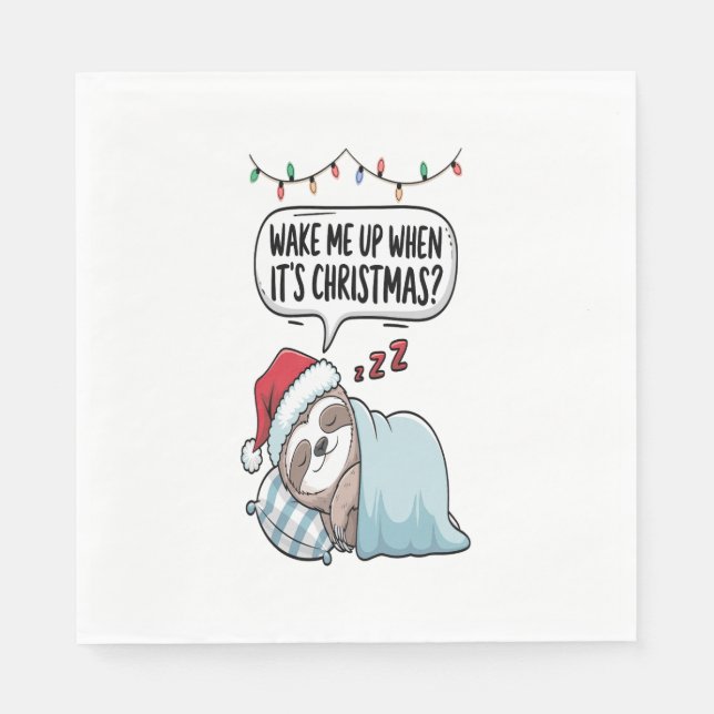 Christmas Sloth Sleeping Holiday Napkin (Front)