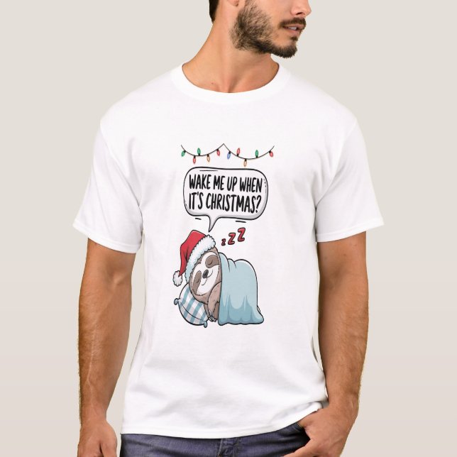 Christmas Sloth Sleeping Holiday T-Shirt (Front)