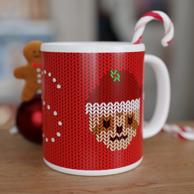 Christmas Sloth Sweater Monogram Giant Coffee Mug (Merry Slothmas! If you love sloths, Christmas and large coffee mugs - just add your initial)