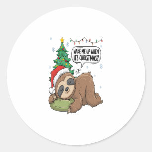 Christmas Sloth Wake Me Up Holiday Nap Classic Round Sticker