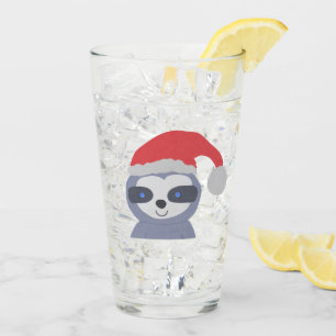 Christmas Sloth with Santa Hat Glass